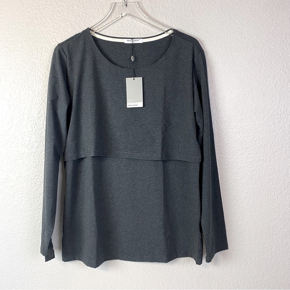 Smallshow Charcoal Grey Long Sleeve Nursing Top Size XL